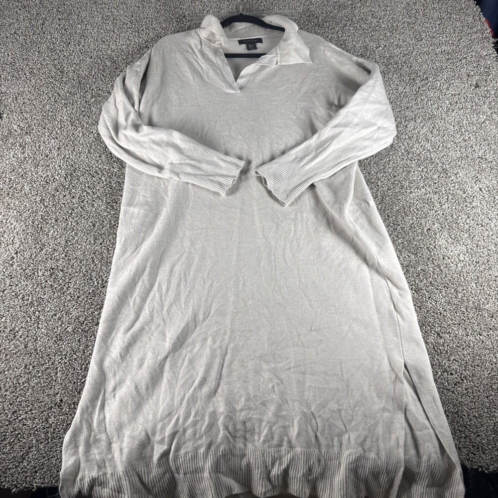 Sweater Dress Womens Beige Knit Collared Long Sleeve Pullover Tahari XL
